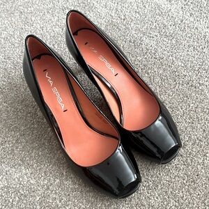 Via Spiga Black Patent Leather Peep Toe Pumps Size 6
